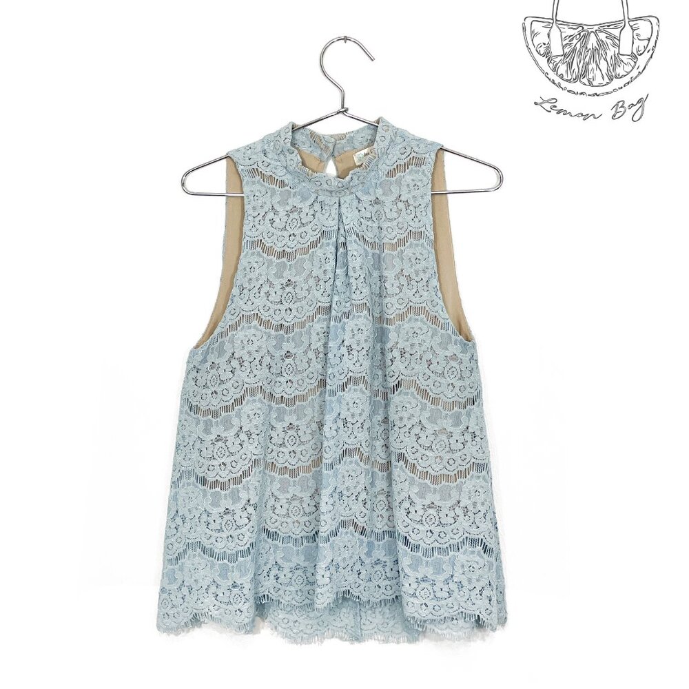 Love, Fire / Lace Sleeveless Halter Top Mock Neck / Size S / Color Blue - Picture 3 of 6